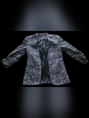 #KB27 Textured Black & White Tweed Blazer for Kids